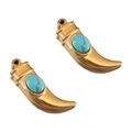 Luxurious gold horn pendant with natural turquoise inlay for DIY necklace making - Single Item / Light Blue