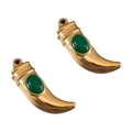 Gold-plated horn pendant with green oval agate stone for DIY necklace jewelry making - Single Item / Dark Green