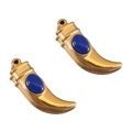 Polished gold horn pendant with deep blue oval gemstone in a vintage bohemian style - Single Item / Sapphire Blue