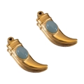 Pair of polished gold stainless steel horn pendants with oval grey-blue stone inlays - Single Item / Blue Gray