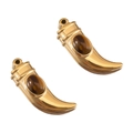 Gold stainless steel horn pendant with polished tiger eye stone inlay jewelry - Single Item / Brown