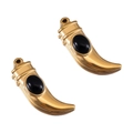 Polished gold horn pendants with oval black stones in a pair for DIY jewelry - Single Item / Black