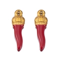 Pair of red cornicello charms with golden crown top and enamel finish pendants - Red-Gold