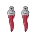 Pair of red Italian cornicello pendants with silver crown caps and drop oil finish - Red-Steel