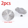 Boucles d'oreilles rondes en acier inoxydable argenté avec motif plissé rayonnant - Style Radial Rond 32mm (Couleur Acier)