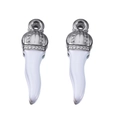White cornicello chili charms with silver crown top for DIY jewelry and earrings - White-Steel