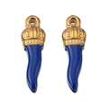 Italian cornetto pendant in gold crown finish and deep blue enamel for DIY jewelry - Royal Blue - Gold