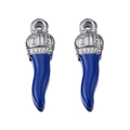 Deep blue Italian horn charms with silver caps and drip oil finish for DIY jewelry - Royal Blue-Steel