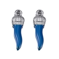 Blue chili-shaped pendant charms with silver crown caps for jewelry making - Dark Blue-Steel