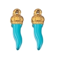 Green turquoise enamel chili pepper charm with gold crown top for DIY jewelry making - Blue - Gold