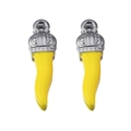 Yellow cornicello chili pendant with silver cap for DIY jewelry making and charms - Yellow-Steel