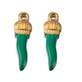 Green and gold cornicello chili pendant charms for DIY jewelry and earings making - Green-Gold