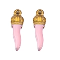 Pink enamel chili pepper pendants with gold crown caps and hooks for DIY jewelry making - Light Pink-Gold