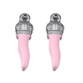 Pink enamel Italian horn charm with polished silver crown and top ring attachment - Light Pink-Steel