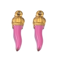Pink and gold Italian Cornetto pepper charms for DIY earrings with textured caps - Hot Pink-Gold