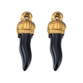 Black chili pepper charms with gold crown caps for DIY jewelry and accessories - Black-Gold