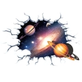 Vinilo decorativo 3D de galaxia con Saturno y nebulosa tras una pared agrietada - Corte Por La Mitad 42*60CMx2 Piezas Embalaje en Bolsa
