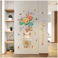 Vinilo decorativo estilo chino con peonías, carpas koi y texto dorado de bendición - SK2019AB