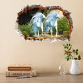 3D-Aquarell-Einhorn-Wandtattoo mit Waldszene für die Deko im Kinderzimmer - Doppel Einhörner Wald Stil (KSD8841)