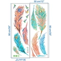 Goldenes Pfauenfeder Wandtattoo Set mit bunten Vögeln, PVC Material 2 Stück 30x90cm - Bemalter Federstil (KS6650)