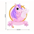 Pink cartoon unicorn wall sticker with gold horn and purple hair 45x55cm - Pink Winged Unicorn (KSD8820) / KSD8820-45*55CM