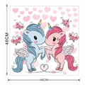 Cartoon unicorn wall sticker for kids rooms featuring cute pink hearts and 48x48cm size - Interactive Dual Unicorns (KSD8823) / KSD8823-48*48CM