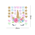 Aquarel eenhoorn muursticker met sterren en roze rozen, afmeting 28x28cm - Gesloten Ogen Eenhoorn Gezicht Stijl (KSD8816-1)