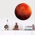 Mars themed planetary glow wall sticker with realistic orange surface and craters - Mars 12*12CM