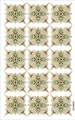 Adesivo per pavimenti retrò con linee giallo-verdi e motivo floreale blu per decorazione casa - Geometrico Verde Giallo Cuore Blu (SK34003)