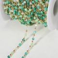 Green crystal bead chain on white spool for DIY jewelry making and handmade crafts - 1m/Bag / Blue Green Beads-KC Gold Chain