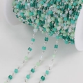 DIY colorful bead chain with silver beads and green crystals on a white spool - 1m/Bag / Blue Green Beads-Silver Chain
