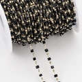 DIY jewelry chain with black square crystals and gold beads on a white spool roll - 1m/Bag / Black Beads-KC Gold Chain