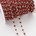 DIY jewelry chain with red cube beads and golden small round beads on a white spool - KC Gold (Square Bead) / 1 Meter/Pack / Red