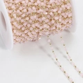 Pink square crystal and gold round beads chain on white spool for DIY jewelry - 1m/Bag / Pink Beads-KC Gold Chain