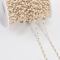 DIY jewelry chain with golden beads and pink square bricks on a white spool - 1m/Bag / Cream White Beads-KC Gold Chain