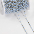 Cadena de joyería DIY con cuentas cuadradas azul claro y cuentas doradas en carrete - Oro KC (Cuenta Cuadrada) / 1 Metro/Paquete / Azul claro
