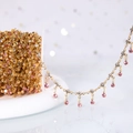 DIY gold copper jewelry chain with pink and clear rhinestones on white spool - Silver (0.5m/Pack) / Pink Rhinestone