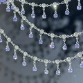 Silver fringe chain featuring white crystals and deep purple rhinestones detail - Purple Rhinestones