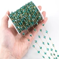Green crystal beads with 18k gold plated stainless steel chain for DIY jewelry - Four-Petal Flower-Dark Green