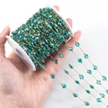 Golden chain with green heart crystal beads on white spool for DIY jewelry making - Heart - Dark Green