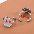 Base de anillo ajustable de acero con bandeja plana de 14mm y 18mm para crear joyería DIY - Estilo Redondo Grande / Plateado