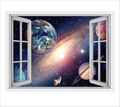 Vinilo de pared 3D planetas del espacio con marco de ventana blanca para decoración - 42*60CM