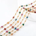 Chaîne en acier doré avec des breloques en forme de cœur pailleté pour bijoux DIY - 【1 Mètre / Paquet】 / Chaîne de Perles en Cœur