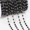DIY Halskette mit schwarzen Kristallwürfeln und silbernen Stahlperlen auf Spule - 2,5 mm (1 m/Packung) / Silberton mit Schwarzen Perlen