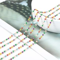Chaîne en émail coloré avec billes en acier inoxydable doré pour la création bijoux - 【1 Mètre / Paquet】 / Chaîne de Perles de Rocaille Multicolore