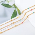 Collier chaîne en acier doré avec perles en émail colorées et pendentifs cœur - 【1 Mètre / Paquet】 / Chaîne en Émail à Perles d'Acier