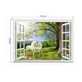 Vinilo decorativo 3D unicornio ventana con bosque y loto, variante de 70x50 cm - Falsa Ventana Unicornio 3D (KS6630) / 50x70cm