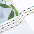 Collier chaîne feuille dorée avec gouttes en émail coloré bleu et vert foncé - 【1 Mètre / Paquet】 / Chaîne Lèvres Bleu Vert