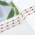 Chaîne dorée en acier inoxydable avec perles en émail noir au design minimaliste - 【1 Mètre / Paquet】 / Chaîne Lèvres Noire