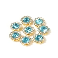 Set of 8 golden flower rhinestones with sea blue center stone for DIY hair accessories - 9.4mm / Light Blue